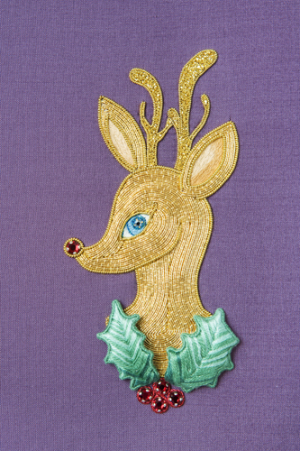 Christmas Deer a goldwork embroidery by Natalie Zoe Iogha